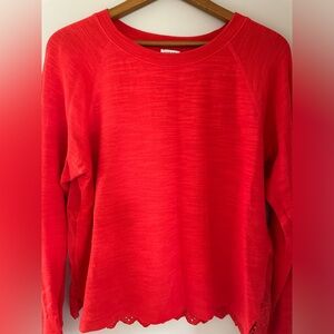 JCrew- sweat top/ blouse. Back is eyelet detailed. Large